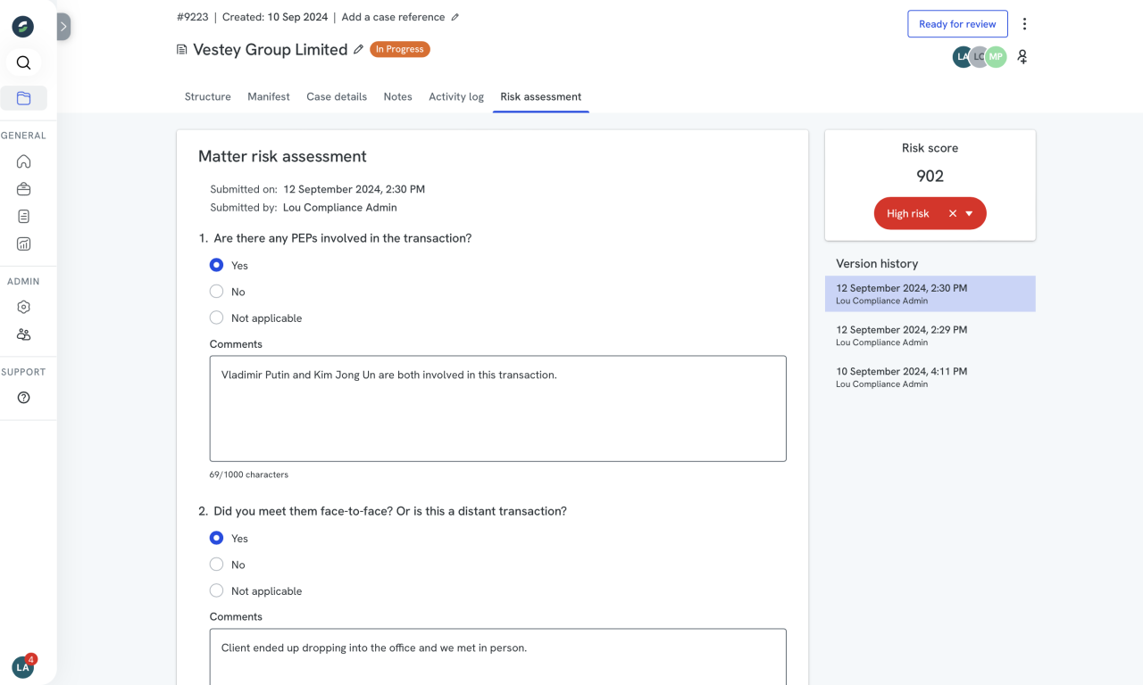 Risk assessments and scoring