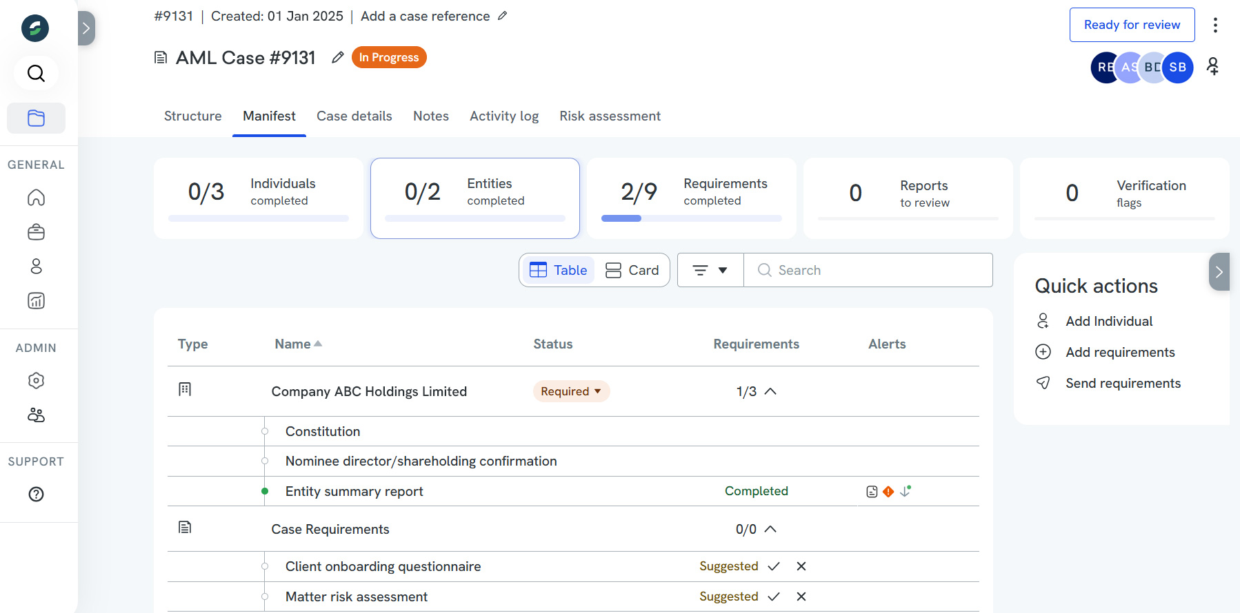 First AML platform — case management dashboard